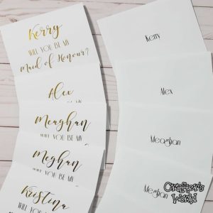 Crafter's World Custom Bridesmaid Gold Foil Cards and Envelopes