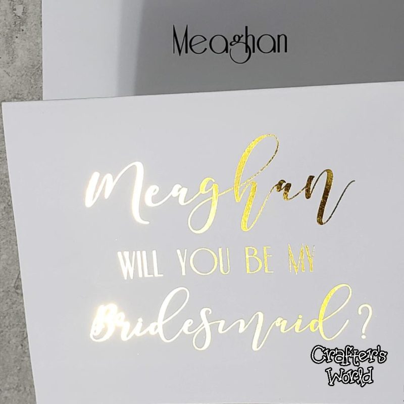 Crafter's World Custom Bridesmaid Gold Foil Card Meaghan Closeup