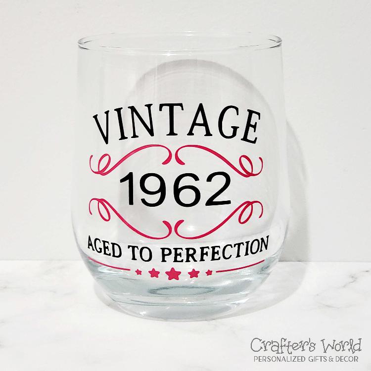 Crafter's World Vintage 1962 Wine Glass Custom Year