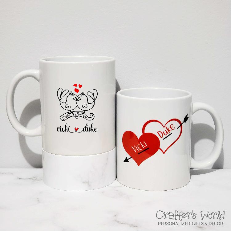 Crafter's World Custom Mug Love Birds Hearts and Arrow